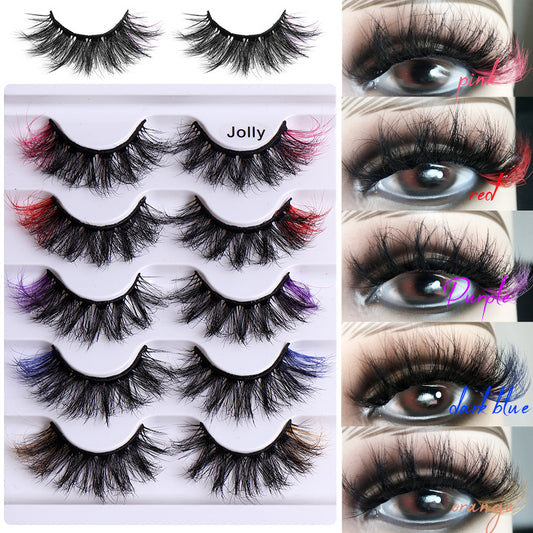 5 Pairs of Playful Colorful False Eyelashes - Multi Layered Mink-like