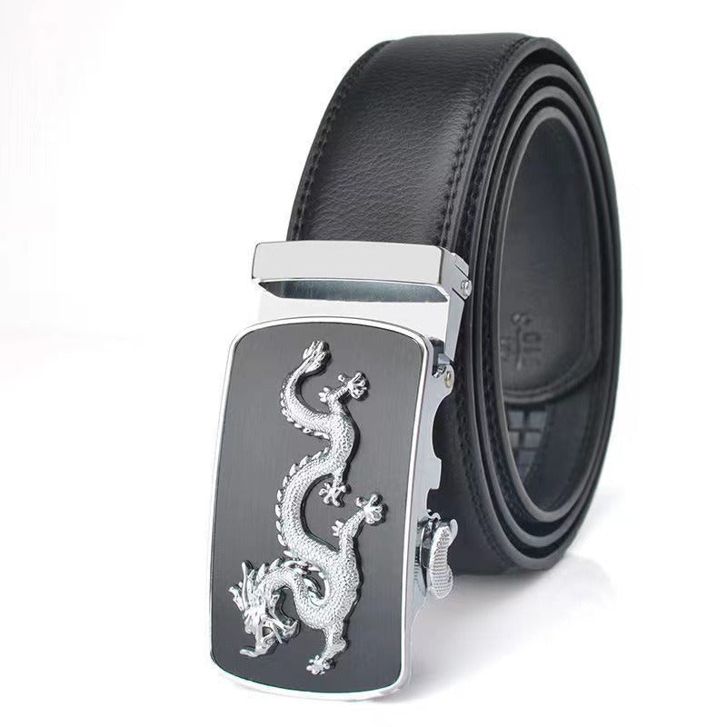 Men's Dragon Design Automatic Buckle Leather Belt