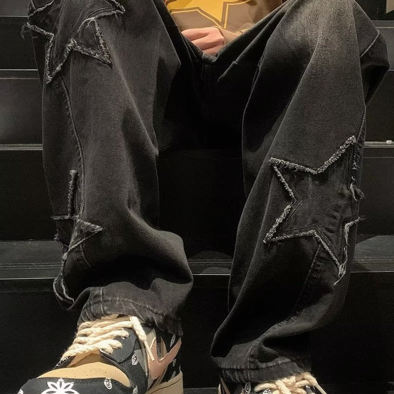 Harajuku Style Straight Denim Wide-Leg Trousers for Men