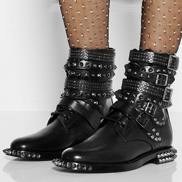 Harajuku Style Genuine Leather Ankle Boots with Belt Buckles