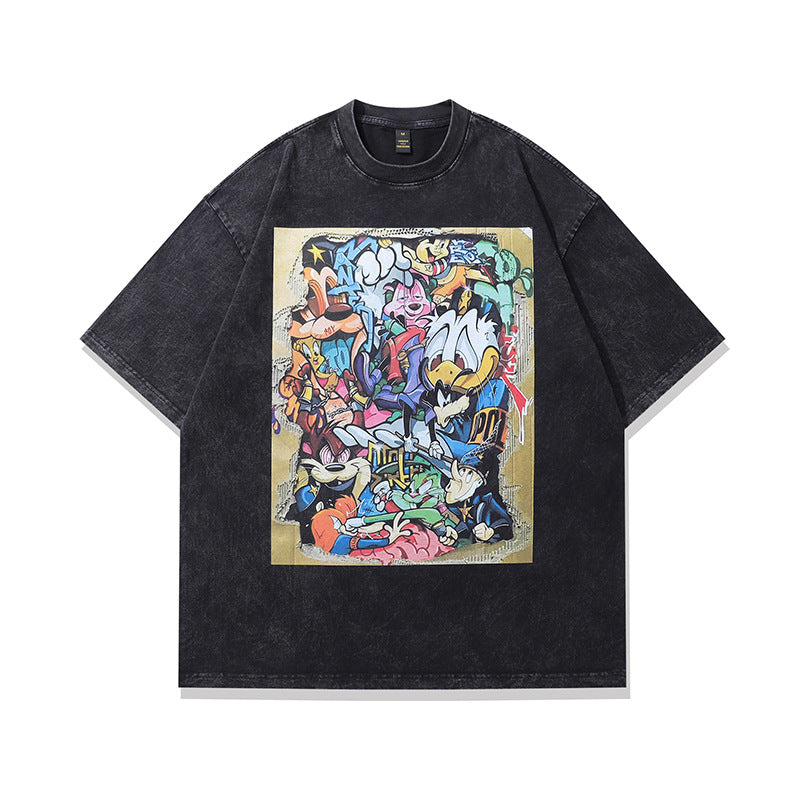 Harajuku Style Printed Heavyweight Cotton Short Sleeve T-Shirt