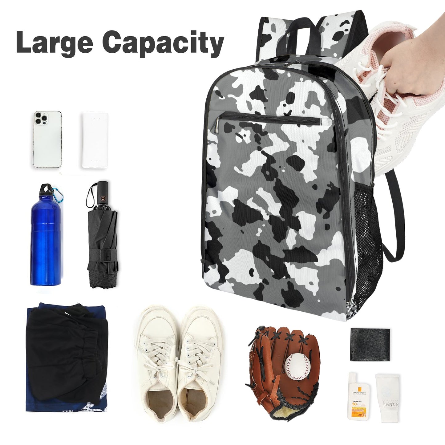Black and White Camo All Over Print Leisure Sports Backpack