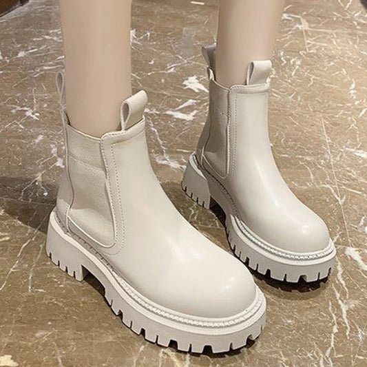 Harajuku Style Women's Waterproof Chelsea Boots - Thick Sole Ankle Booties