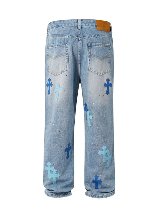 Men's Harajuku Style Cross Wide Straight Jeans
