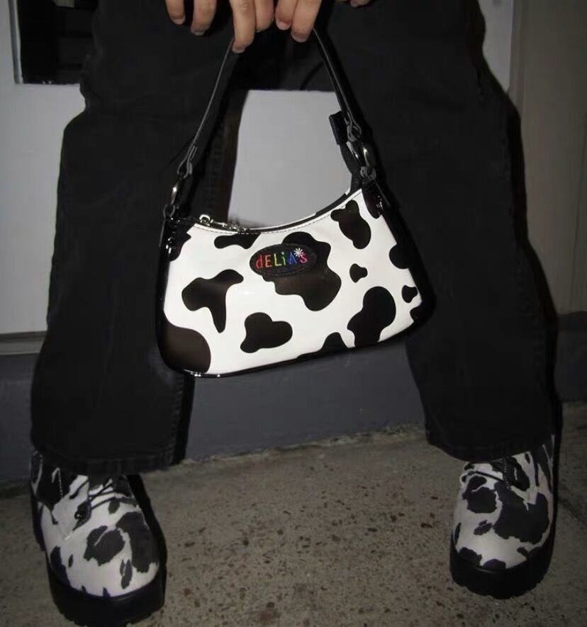 Kawaii Cow Pattern Mini Baguette Bag