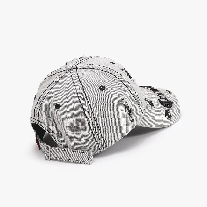 Distressed Embroidered Baseball Cap - Harajuku Style
