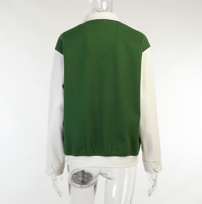 Harajuku Style Green Bomber Jacket with Contrast Sleeves