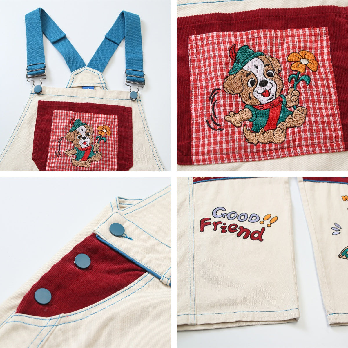 Retro Multi-Pocket Cartoon Suspender Pants