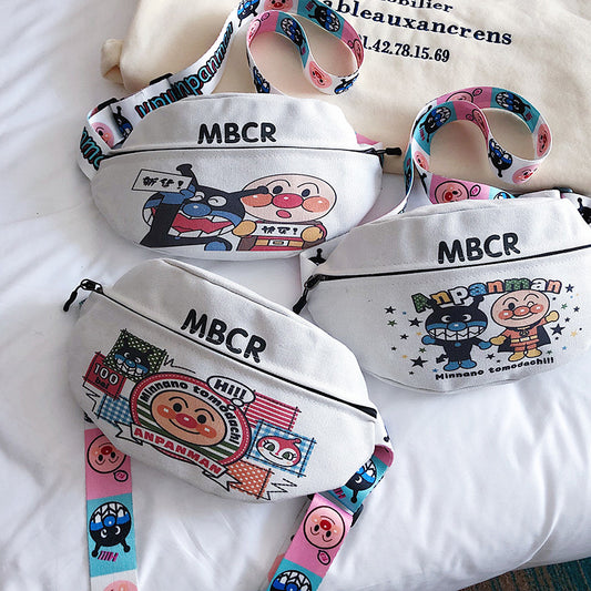 Playful White Anpanman Canvas Chest Bag