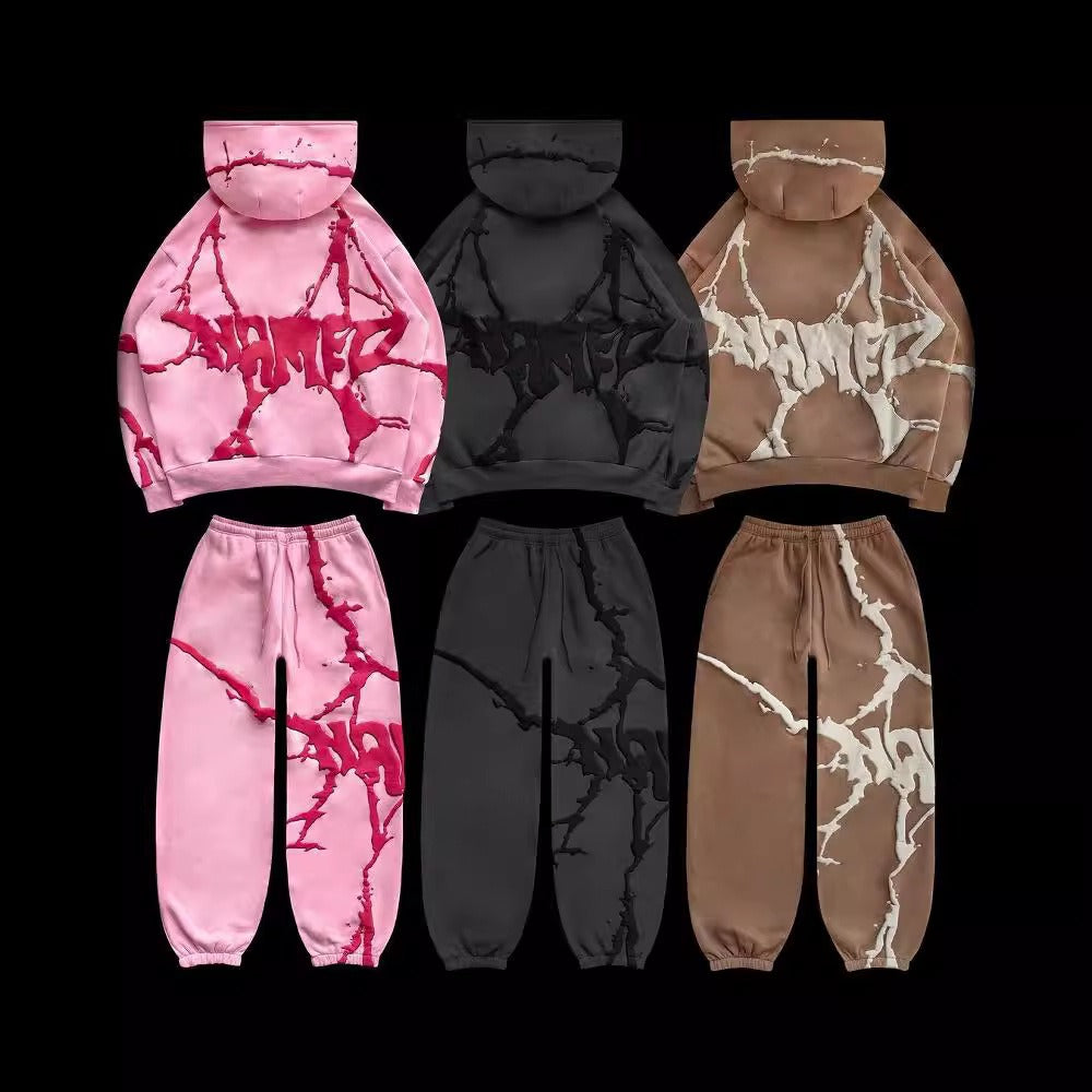 Playful Plush Foam Printed Three Color Hoodie Set
