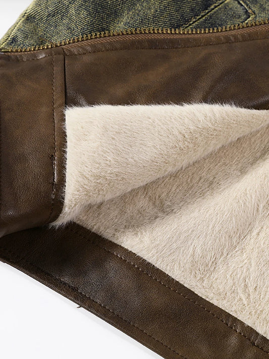 Harajuku Style Women's Denim Biker Coat with Patchwork