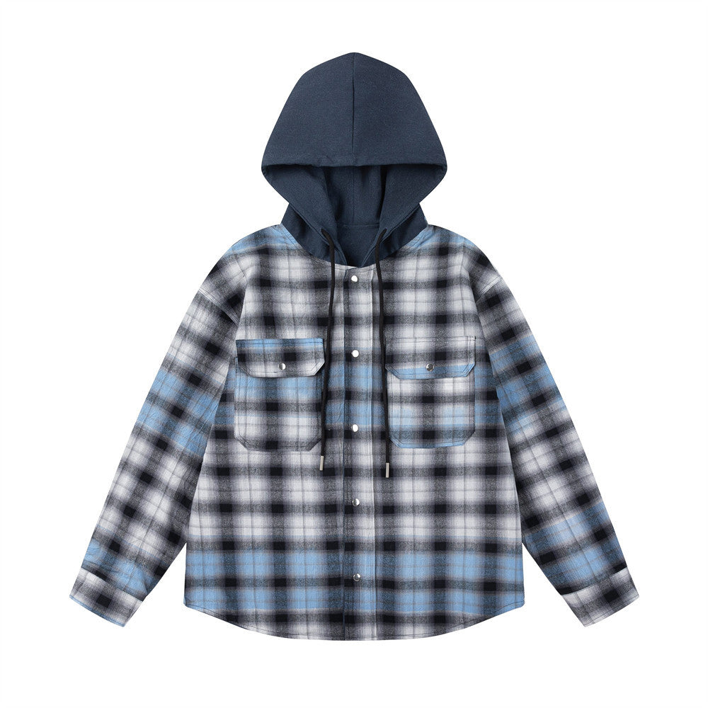 Reversible Tie-Dye Plaid Hooded Shirt for Men