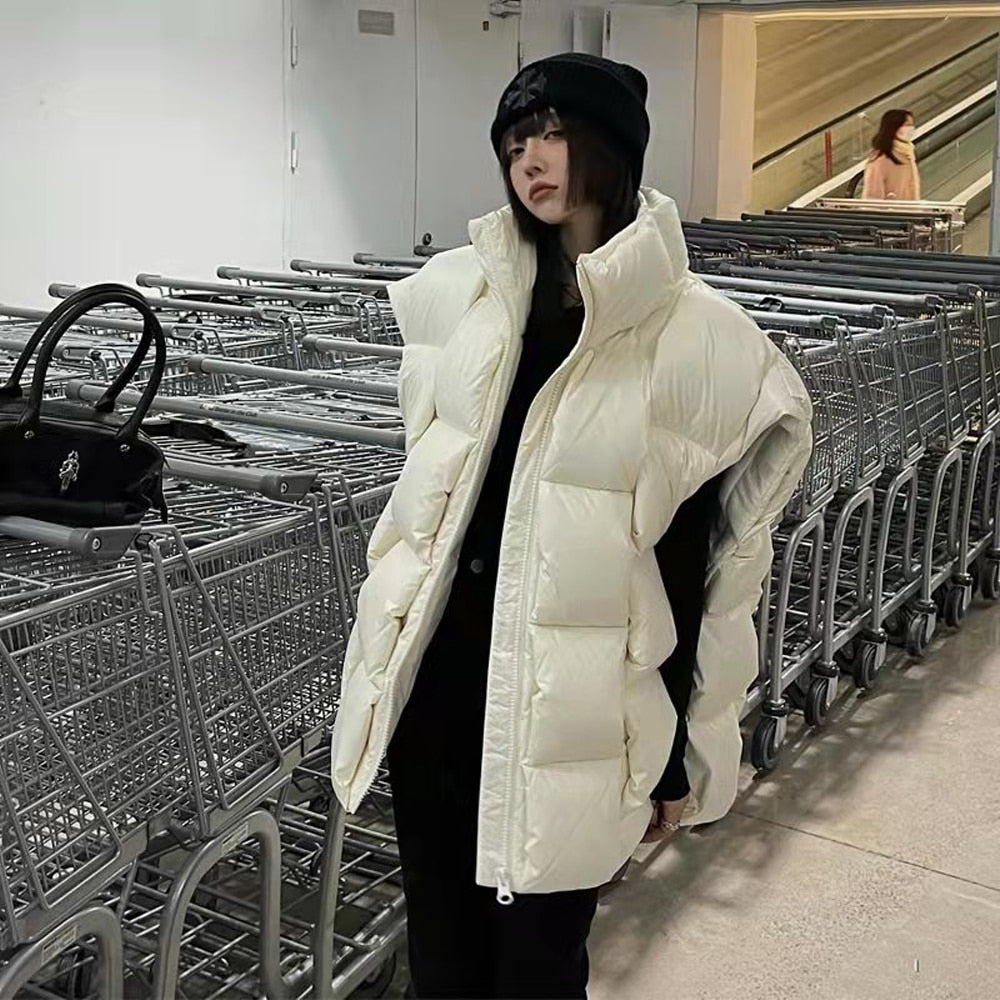 Minimalist Stand-Up Collar White Goose Down Vest for Women