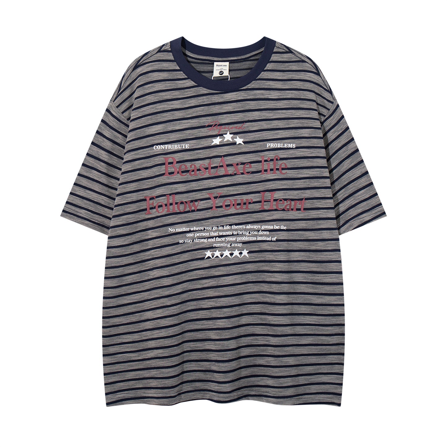 Stripe Letter Print Crew Neck T-Shirt
