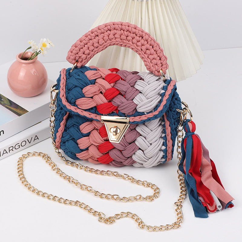 Harajuku Chic Hand-Woven Crossbody Bag with Chain