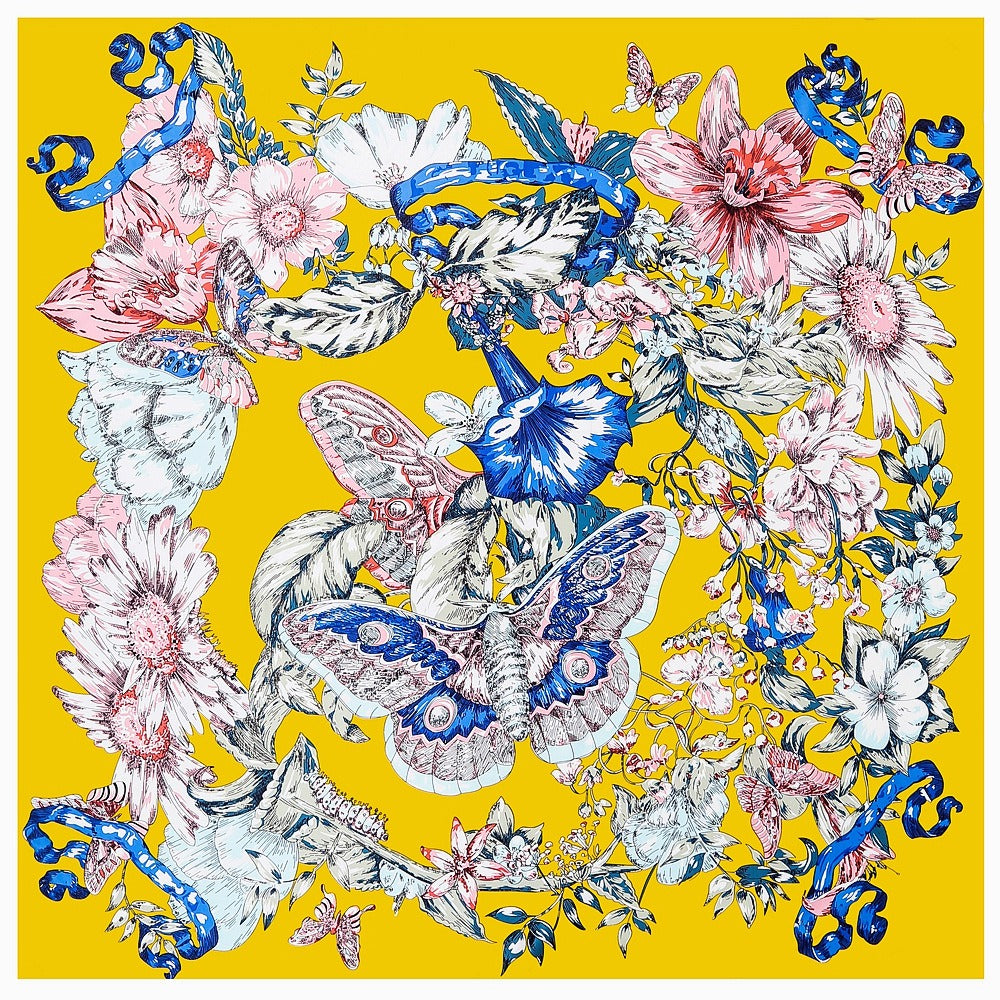 Hand-Painted Butterfly Flower Shawl - Versatile Square Scarf