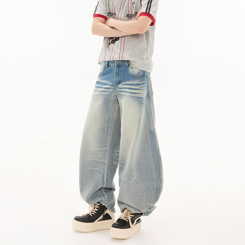 Light Blue Curved Knife Denim Wide Leg Pants