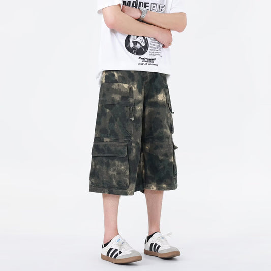 Harajuku Style Loose Fit Wide Leg Paratrooper Cropped Pants