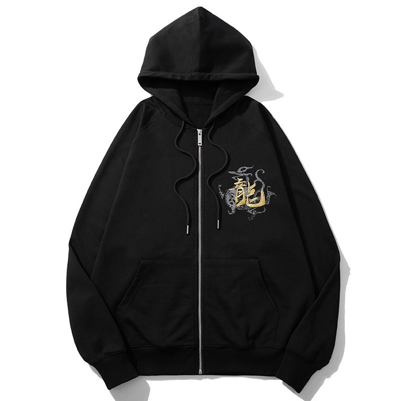 Embroidered Golden Dragon Sweatshirt for Men