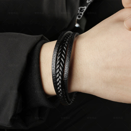 Vintage Leather Rope Braided Men's Bracelet with Magnetic Buckle
