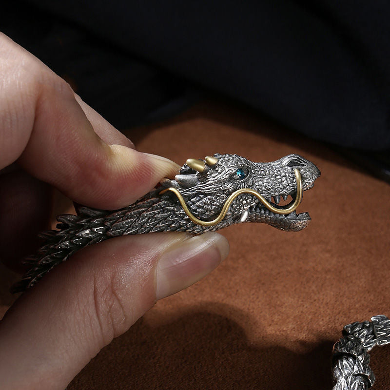 Vintage Dragon Silver Bracelet for Men