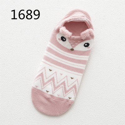 Kawaii Cat & Dog Cotton Socks for Women - Summer Boat Style