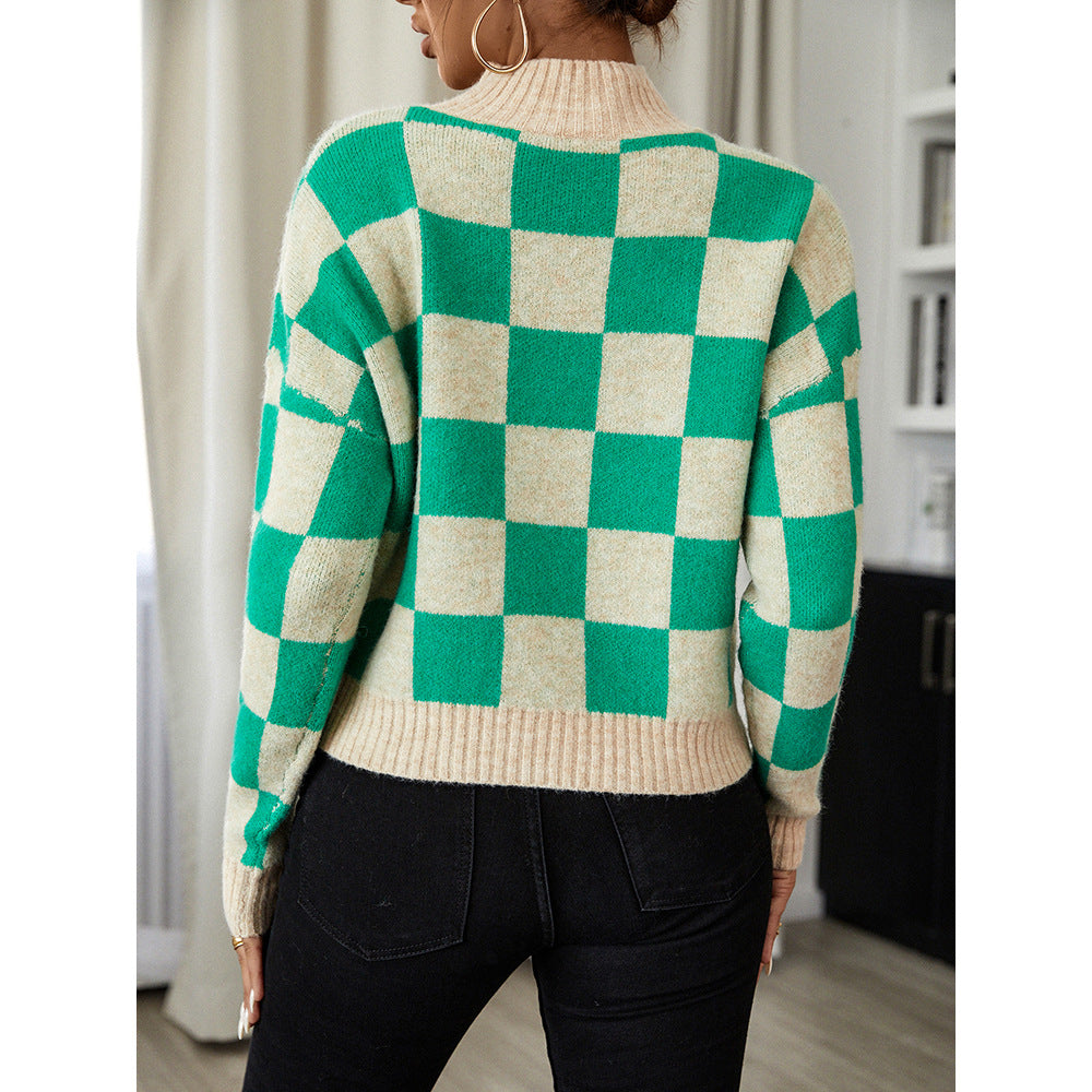 Playful Multicolor Plaid Sweater for Women