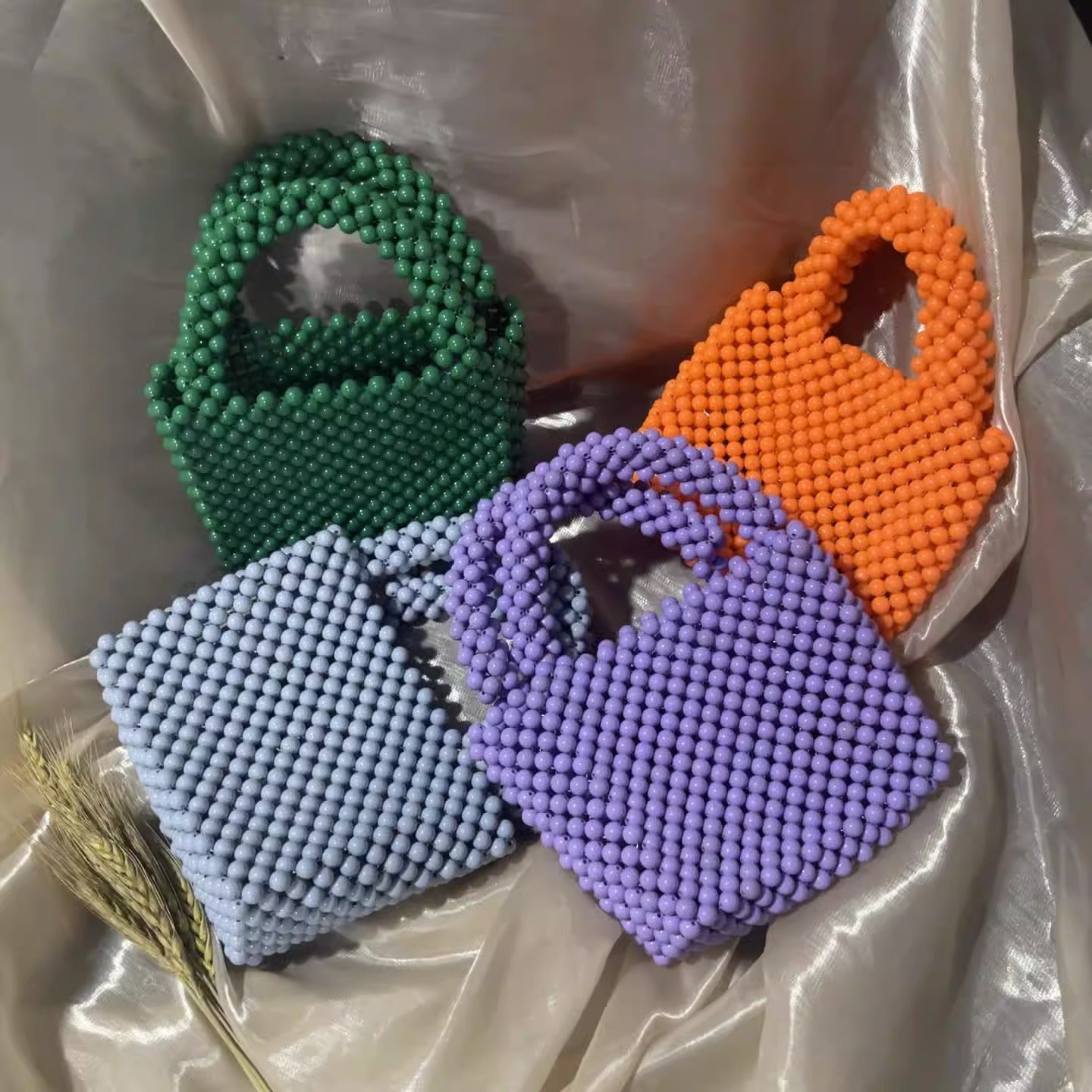 Harajuku Style Solid Color Beaded Handbag