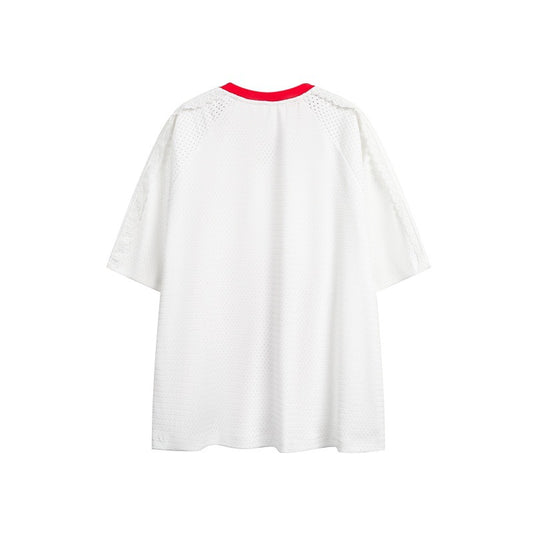 Harajuku Style Printed Distressed V-Neck Mesh Sleeves