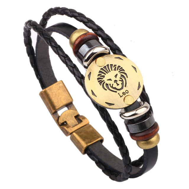 Vintage Horoscope Leather Bracelet for Men
