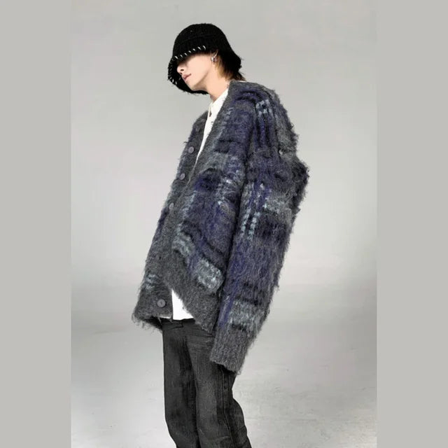 Winter Vintage Striped Green Cardigan Sweater