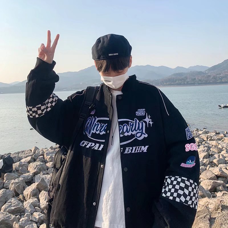 Retro Logo Embroidered Racing Baseball Jacket