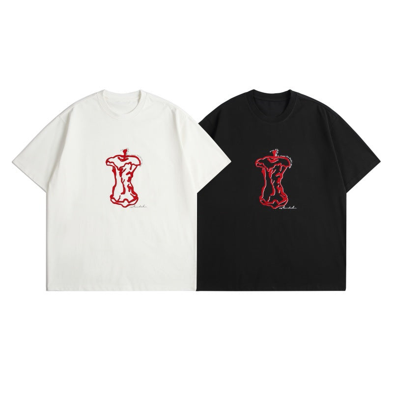 Playful Apple Core Print T-Shirt for Men and Women