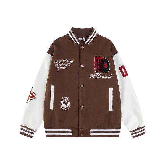 Playful Patchwork PU Leather Bomber Jacket