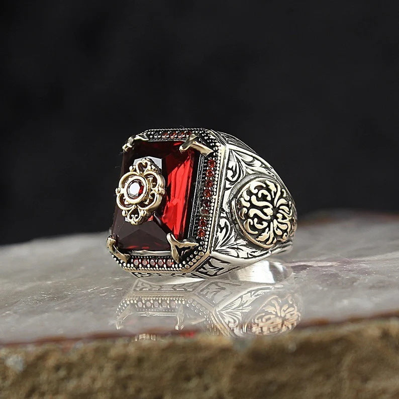 Vintage Tribal Texture Aquamarine Zircon Ring
