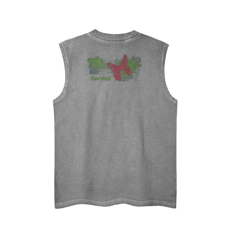 Streetwear Distressed Butterfly Print Tank Top