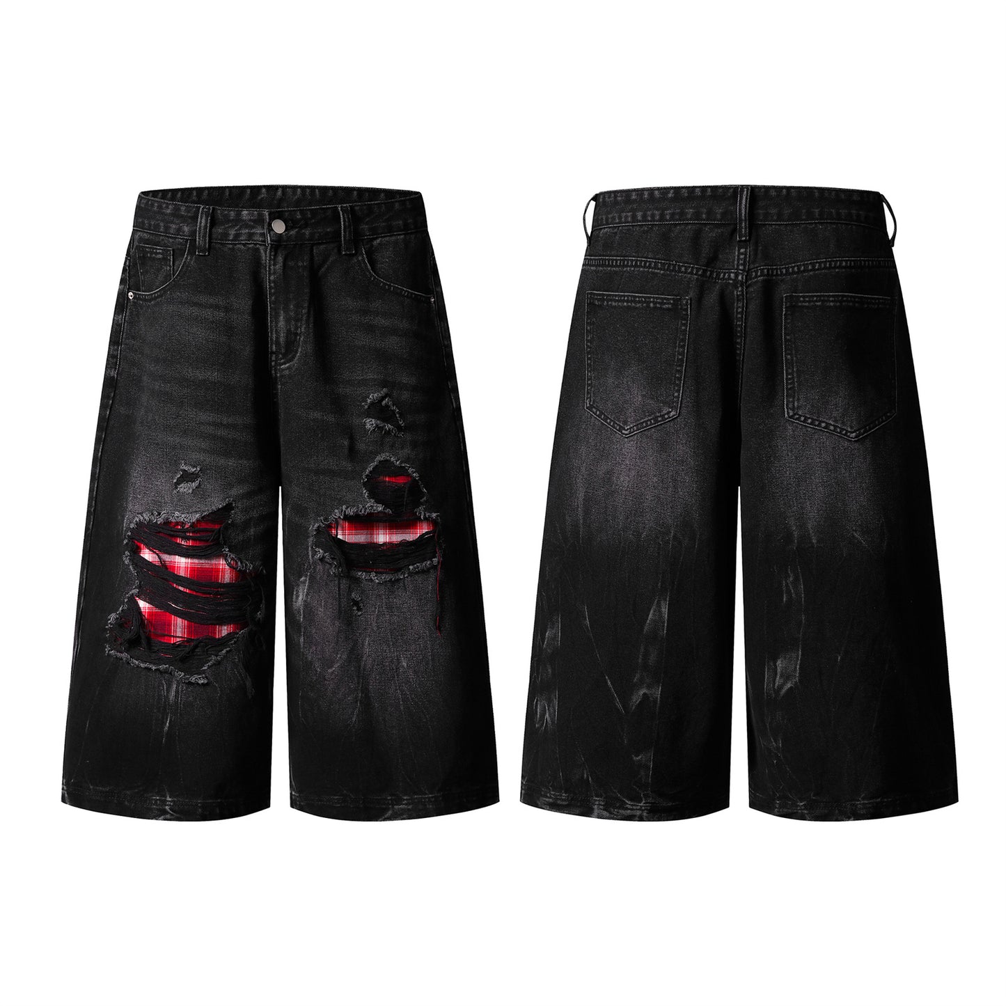Streetwear High-Street Distressed Colorblock Jeans