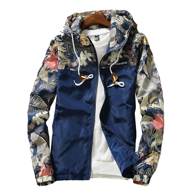 Men's Floral Hooded Windbreaker Jacket