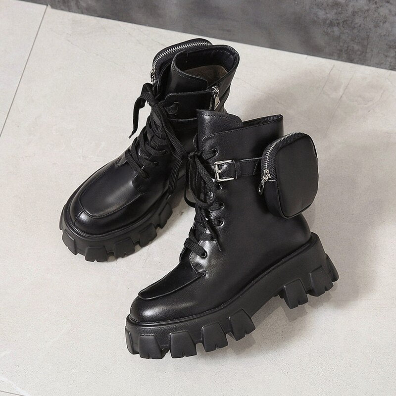 Harajuku Style Pocket Motorcycle Boots for Women