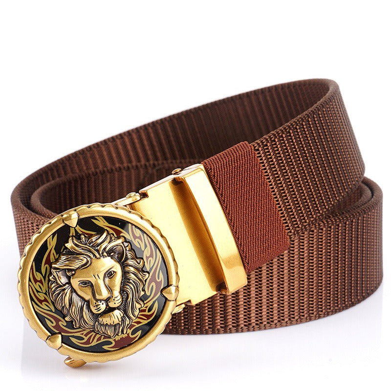 Playful Tank Patterned Nylon Waist Belt with Alloy Automatic Buckle