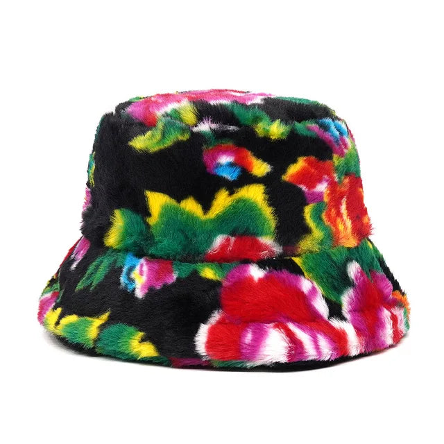 Harajuku Style Zebra Print Faux Fur Panama Bucket Hat