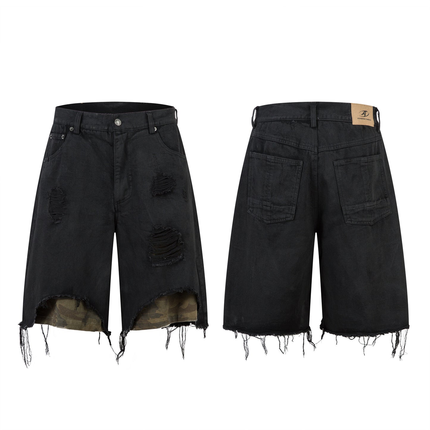 Retro Washed Patchwork Distressed Denim Pants