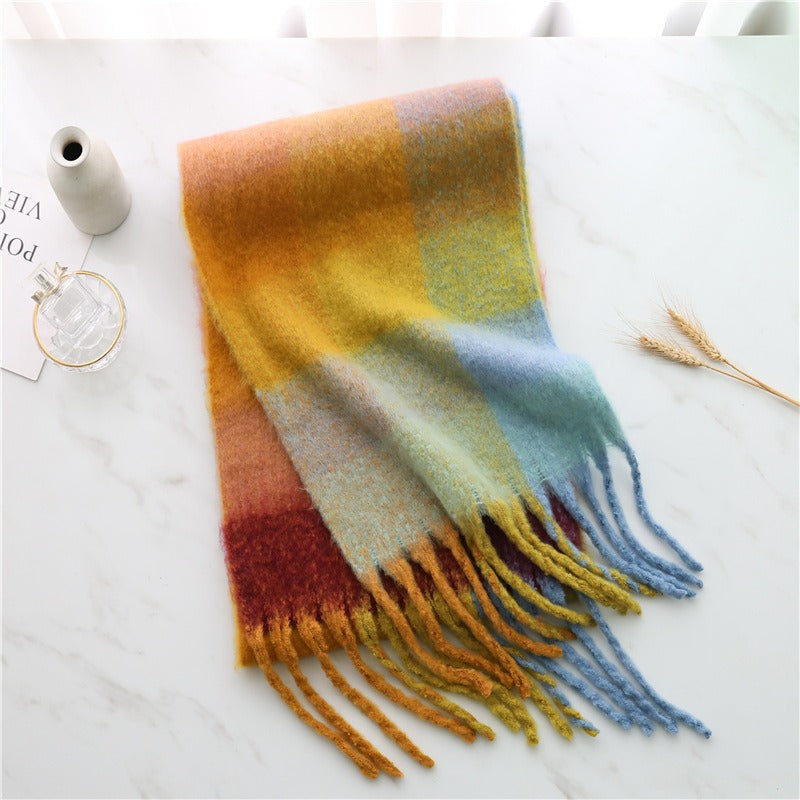 Thickened Imitation Cashmere Plaid Scarf for Women