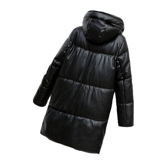 Harajuku Style Hooded PU Leather Jacket for Ladies