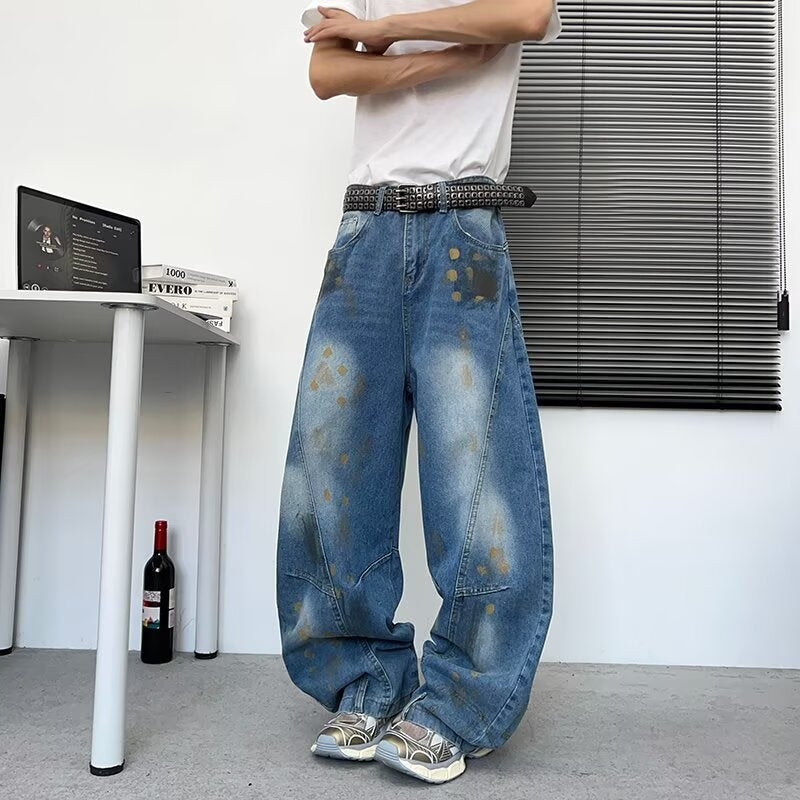 Playful Graffiti Curved Knife Jeans for Men
