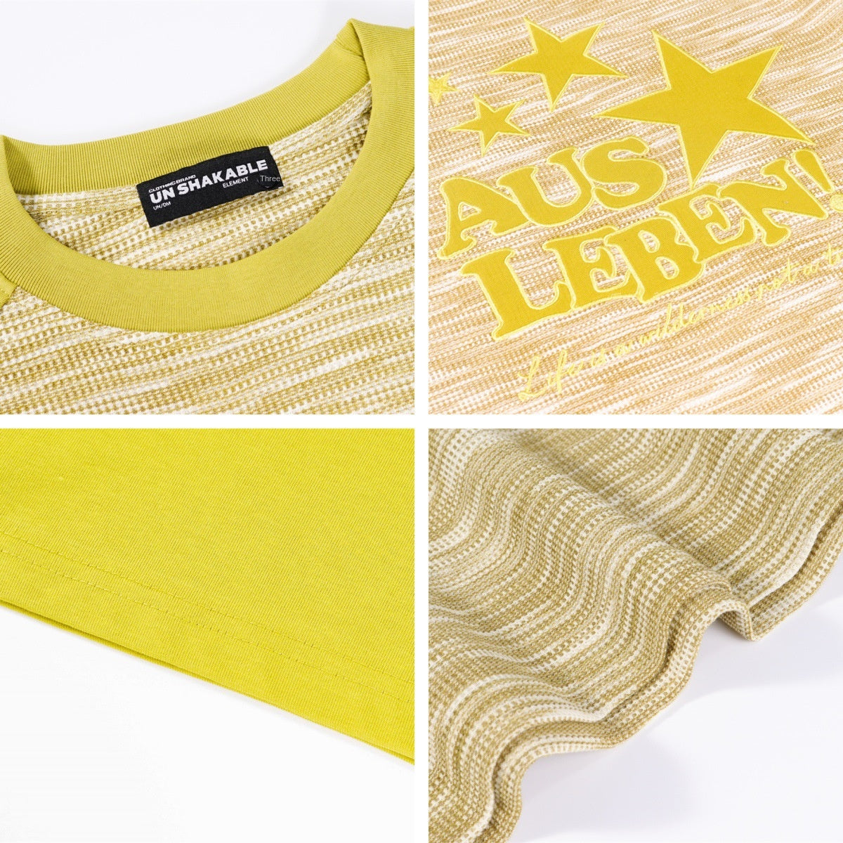 Letter Embroidery Splicing Waffle T-Shirt