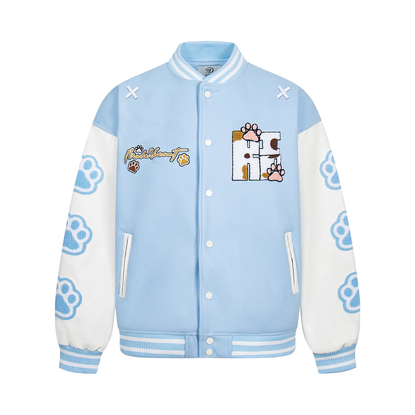 Retro Cute Dog Paw Embroidery Baseball Jacket