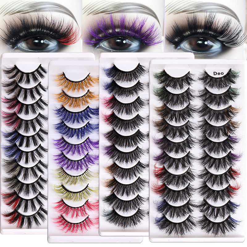 10 Pairs of 8D Fluffy Color Mink Hair Multilayer False Eyelashes