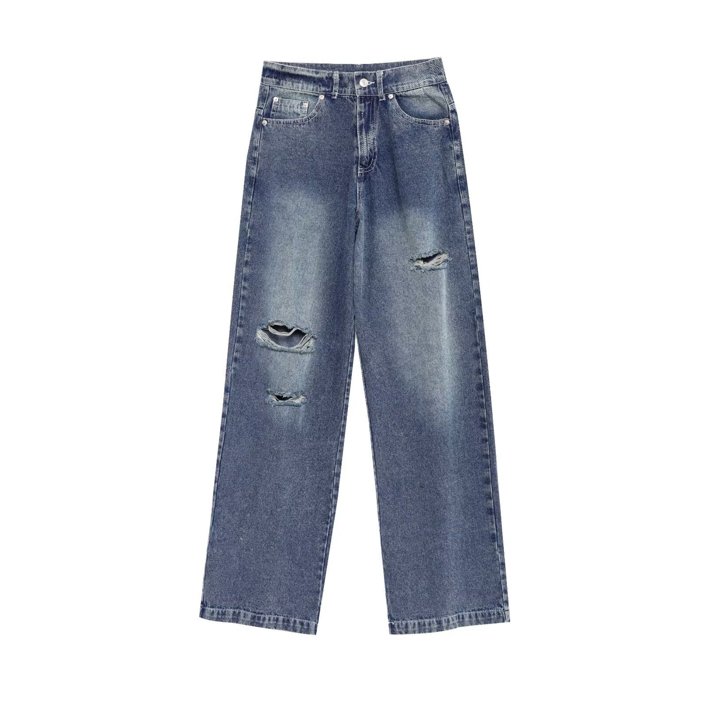 Sea Blue Ripped Long Jeans for Women - Harajuku Style