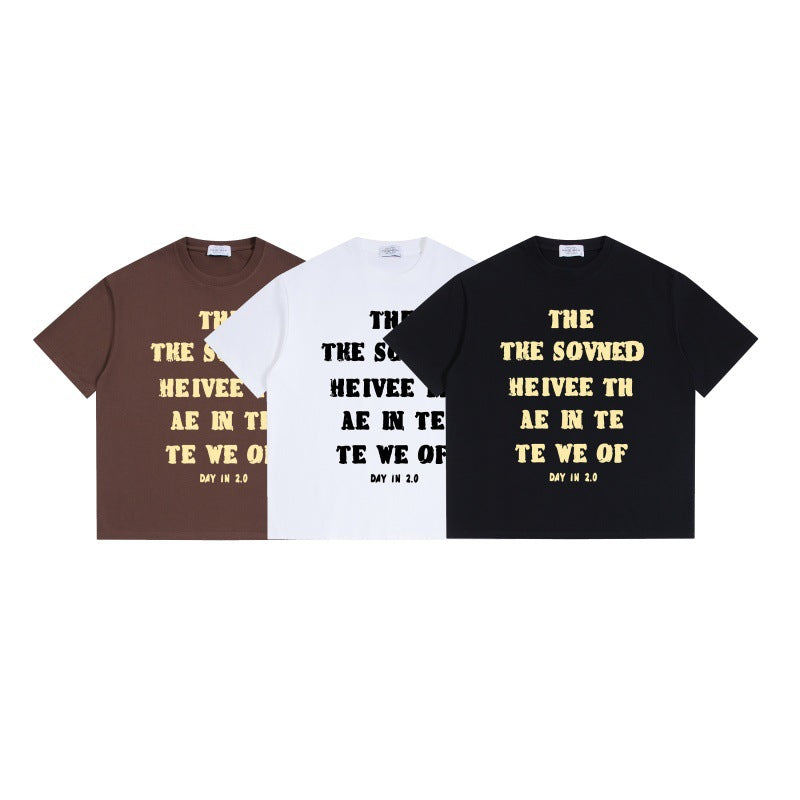 Unisex Harajuku Style Letter Printed Round Neck T-Shirt